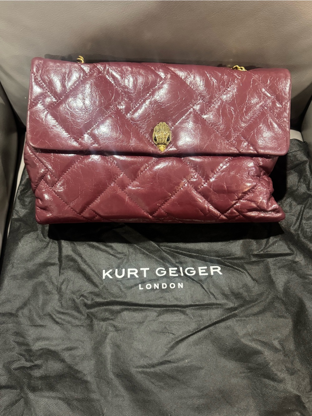 Kurt Geiger Quilted Fold-Over Shoulder Bag - Wine